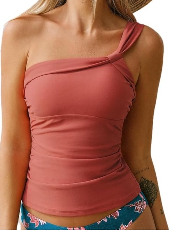Cupshe Other - CUPSHE Burnt Orange One Shoulder Tankini Swimsuit TOP ONLY Bathing Suit Top